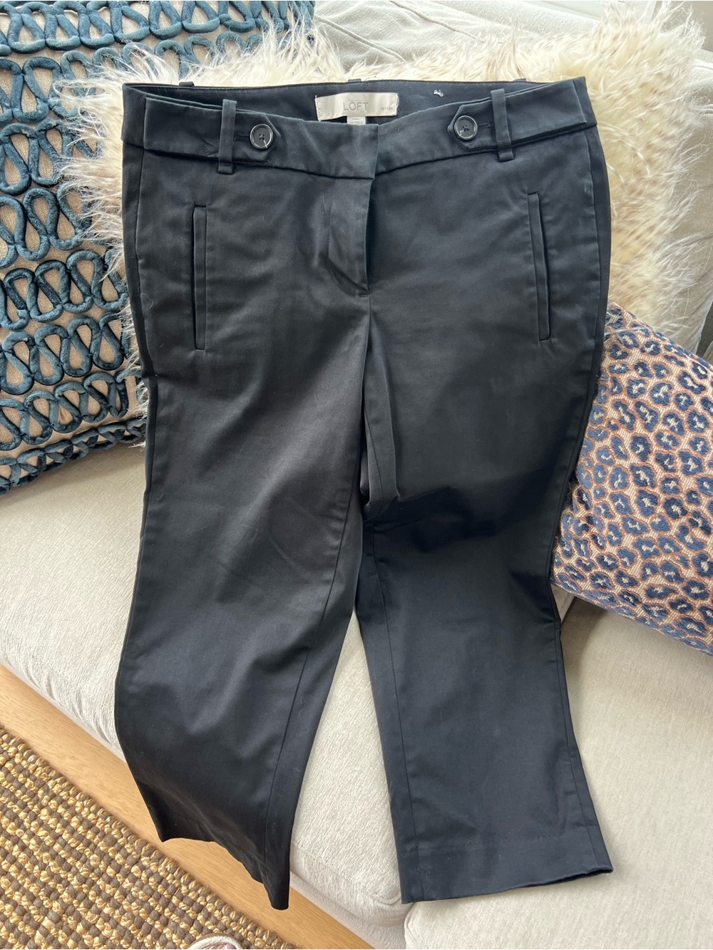LOFT Black Cropped Button-Tab Dress Pants